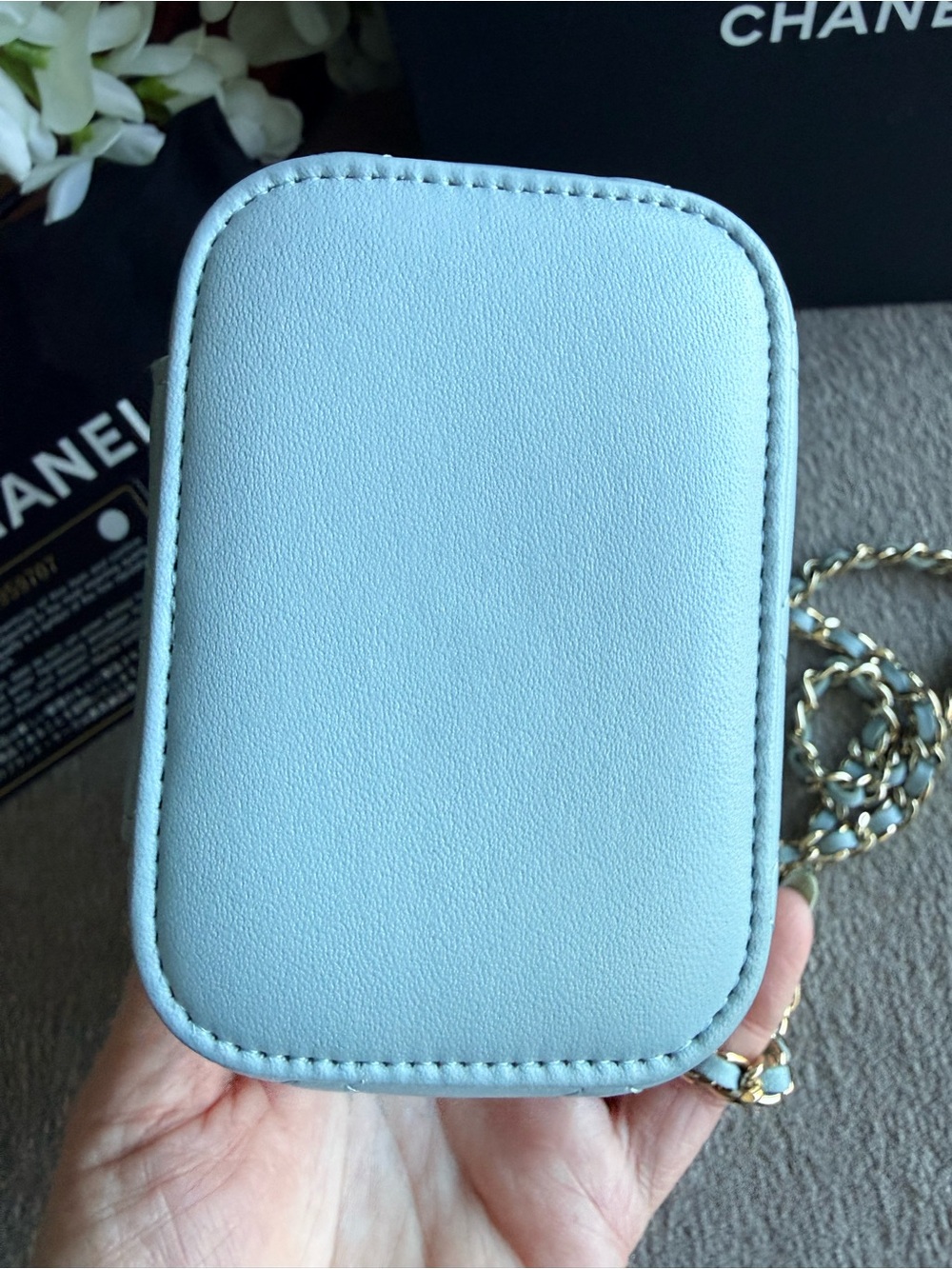 CHANEL Baby Blue Quilted Mini Vanity Top Handle Crossbody Bag with COA - Picture 5 of 14